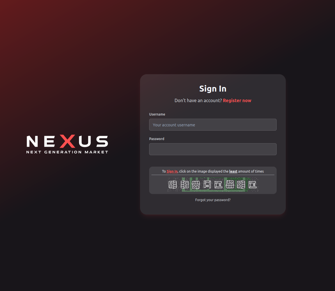 NEXUS Market Login Interface